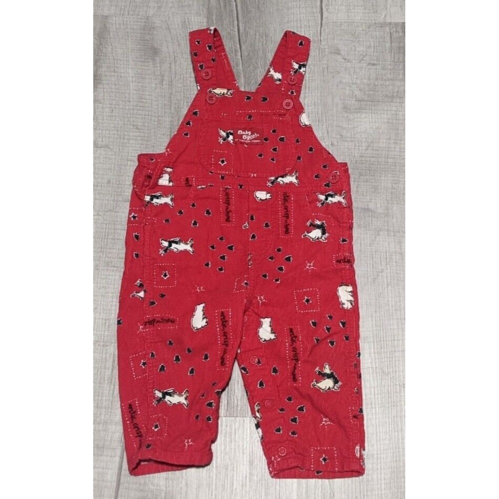 Vtg Oshkosh Baby Overalls 12 M Red Corduroy Polar Bear Seal Holiday Christmas